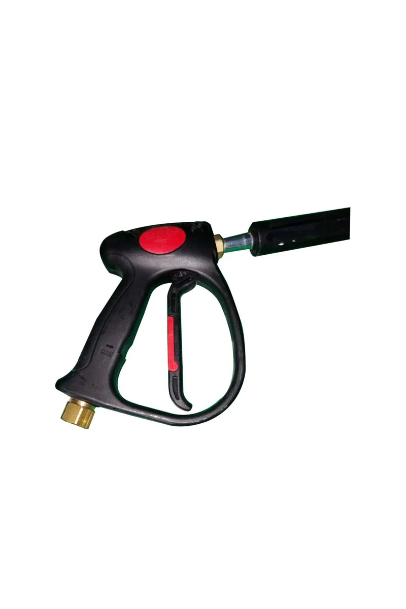 Uzunluk 100 cm olan tetikli oto yıkama tabancası, nozul hariç, kullanışlı ve pratik.